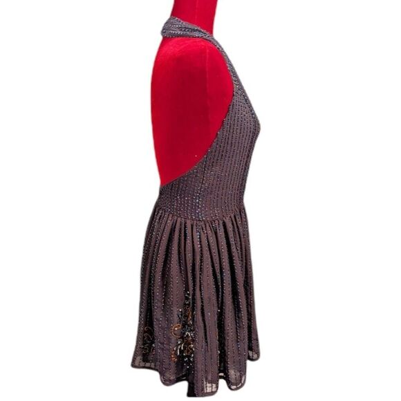 NWT Altar'd State "Raven" Black Beaded Iridescent Sequin Halter Dress Si… - Picture 4 of 12